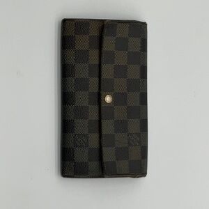 Authentic Louis Vuitton Damier Ebene Coated Canvas Leather Sarah Long Wallet